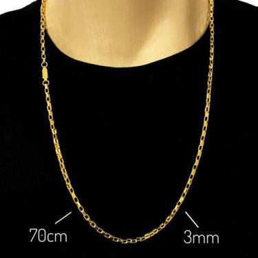 Imagem de Cordão Corrente Tijolinho 3mm Cordão 70cm Banhada Ouro 18k - Azmar Sem