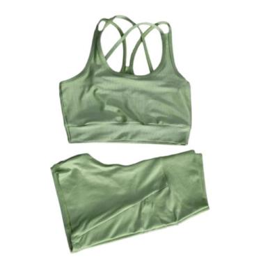 Imagem de Shorts Curto Meia Coxa Liso + Top Feminino Academia Fitness - Estação 