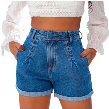 Imagem de Short Feminino, Short Jeans Cintura Alta Com Bolso real - Denim, 38