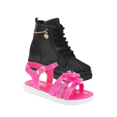 Imagem de Bota Infantil Menina e Sandália - KIT 2 PARES Tam 23 ao 34 - sapatinho