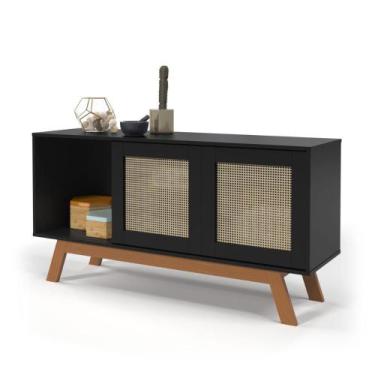 Imagem de Balcão Buffet Rattan 2 Portas de Correr Preto Ofertamo Móveis