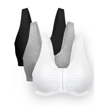 Imagem de Bestform Sutiã esportivo 5006014 confortável sem forro de algodão elástico sem fio com fecho frontal, Cinza | Preto | Branco, 38