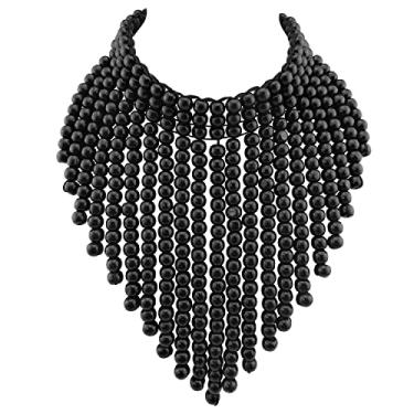 Imagem de Boho Colar africano de madeira ou acrílico com contas de babador com fios em camadas de colar grosso gargantilha de madeira para mulheres moda bijuteria, Madeira, Sem Pedra Preciosa