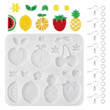 Imagem de Cheriswelry Moldes de silicone em forma de fruta, abacaxi, morango, limão, laranja, melancia, molde de fundição de silicone, faça você mesmo, conjunto de moldes de brinco para artesanato epóxi faça