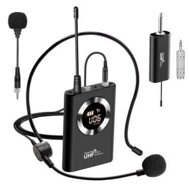 Imagem de Fone de ouvido com microfone sem fio, sistema de alto-falante de microfone principal, microfones portáteis profissionais UHF para amplificador de voz, com visor digital de LED, adequado para ensino,