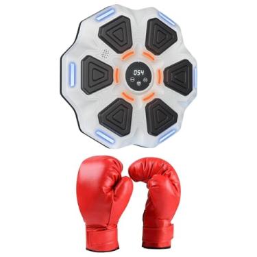 Imagem de simhoa Máquina de boxe de música, almofada de perfuração eletrônica do alvo da reação do saco de areia do alvo da parede do boxe com luvas das crianças para, Branco