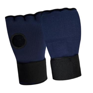 Imagem de menolana Gel boxe mão envolve luvas internas respirável ajustável meio dedo luvas com alça de pulso longa para karate sparring mma, Marinha