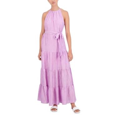 Imagem de BCBG New York Vestido longo feminino sem mangas com gola única, Orquídea, GG