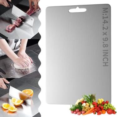 Imagem de Tábua de corte dupla face para cozinha, almofada de corte de aço inoxidável 304 de grau alimentício adequada para carne e frutas e legumes (Médio (36 x 25 cm)