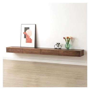 Imagem de Armário de TV montado na parede 70,8/78,7/86,6 polegadas Centro de entretenimento de madeira com armazenamento para televisões Suporte de TV com gaveta e 2 armários de armazenamento para sala de