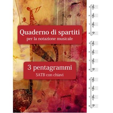 Imagem de Quaderno di spartiti per la notazione musicale - 3 pentagrammi SATB con chiavi