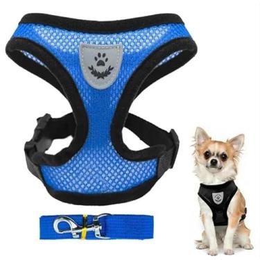 Imagem de Coleira Peitoral Refletivo Com Guia Cachorro Cães Gato Pet Azul