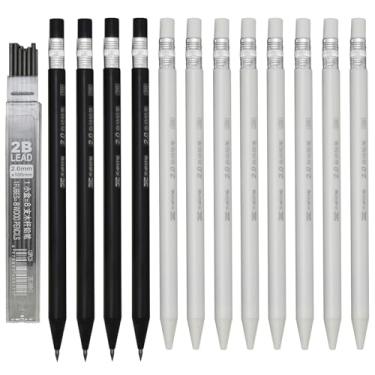 Imagem de Maydahui Lapiseira triangular de 48 peças com apontador com apontador de lápis automático não apontador com 48 recargas de grafite 2B de plástico de 2,0 mm para desenho de escrita escolar