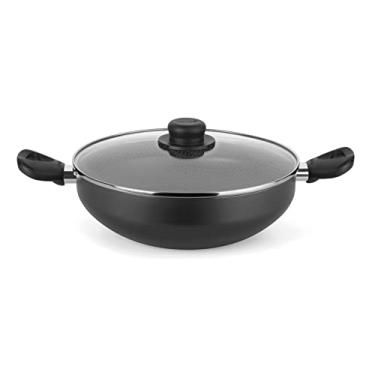 Imagem de Multiflon Frigideira Aluminio Antiaderente Wok 28 Centímetros com Tampa Vidro Grafite Gourmet Resistente Durável e Saudável