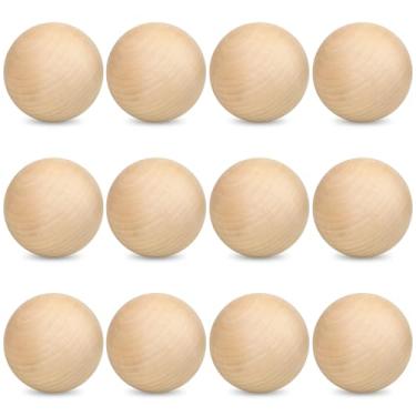Imagem de GNIEMCKIN Pacote com 12 Bolas de Madeira Inacabadas de 2,76", Bola Redonda de Madeira, Bolas de Madeira Dura Redondas Naturais, Esferas de Madeira para Artesanato e Projetos e Decorações Diy