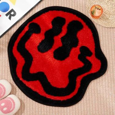 Imagem de ELDONE Tapete de banho Trippy Happy Face vermelho - Tapetes legais para quarto, tapete elegante, tapete hippie antiderrapante, tapete bonito divertido e moderno, decoração vermelha para quarto e