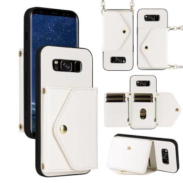 Imagem de Dswteny Capa carteira para Samsung Galaxy S8 Plus com alça de pulso, alça de ombro, suporte de cartão de crédito de couro PU, acessórios, capa de celular para S8plus S 8 8plus 8S Edge S8+ SM-G955U