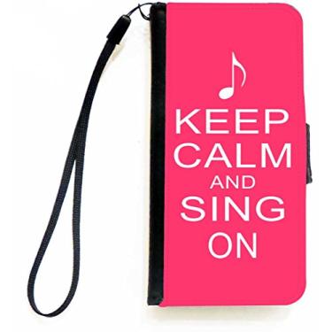 Imagem de Rikki Knight Keep Calm and Sing On Capa carteira rosa tropical com aba magnética para Apple iPhone 4 e 4s