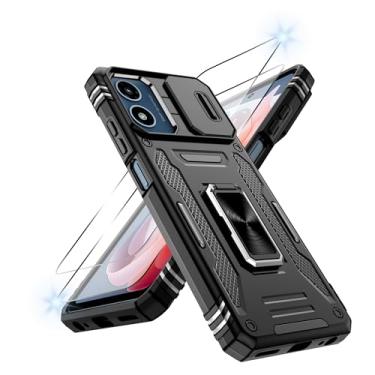 Imagem de ATUMP Capa para Moto G 5G 2024 com protetor de tela HD, à prova de choque grau militar e capa de câmera deslizante, suporte giratório de 360° em preto liso