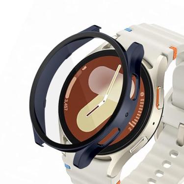 Imagem de HAJSLU Capa para Samsung Galaxy Watch 7 de 40 mm: capa para relógio inteligente, azul escuro, 40 mm (protetor de tela, amortecedor rígido de policarbonato, filme de vidro temperado HD integrado)