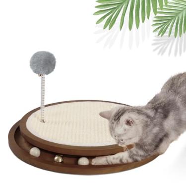 Imagem de LMUGOOS Arranhador de gato, almofada de sisal natural para gatos, brinquedo interativo para gatinhos com bola de pista, bola de mola para perseguir, caça, exercício físico mental, quebra-cabeça