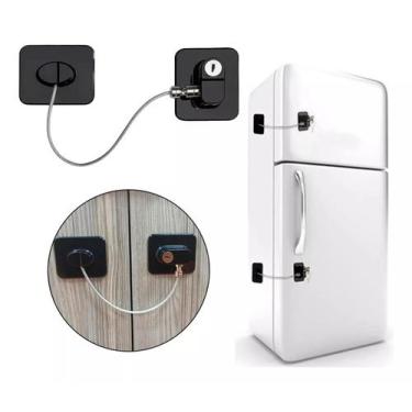 Imagem de Trava Segurança Cadeado P/ Geladeira Gaveta Sem Fura Preta - Things Ne