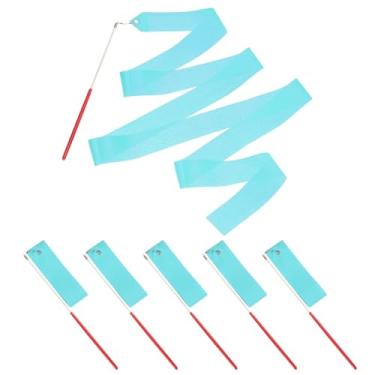 Imagem de PATIKIL Fitas de dança, pacote com 6, flâmulas de dança de ginástica de 78,7 polegadas com varinha antiderrapante para presentes, dança, shows de talentos, bastão girando, azul e verde