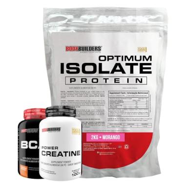 Imagem de Kit Optimum Isolate Whey Protein Morango 2kg + BCAA 100g + Power Creatina 100g - Bodybuilders
