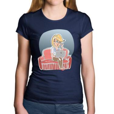 Imagem de Baby Look Algodão Home Office - Foca na Moda, Marinho, M