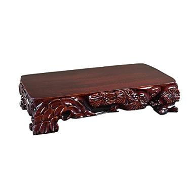 Imagem de LICONG-2020 Base de bonsai base de vaso base de madeira estátua de Buda vaso artesanato antigo ornamentos de escultura em madeira pedra retangular grande flor base de bonsai base base de vaso de