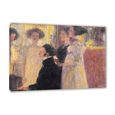 Imagem de JZSDGB Famosa arte de parede em tela emoldurada pronta para pendurar - Schubert no piano I por Gustav klimt Impressão - Reproduções de pinturas pôsteres - Imagens de arte abstrata para decoração de
