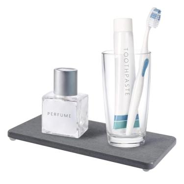 Imagem de Johamoo Bandeja de diatomita de secagem rápida para pia de banheiro e balcão de cozinha, pedra absorvente de água para sabonete de mãos, plantas e garrafas de cosméticos na casa moderna - branca (22