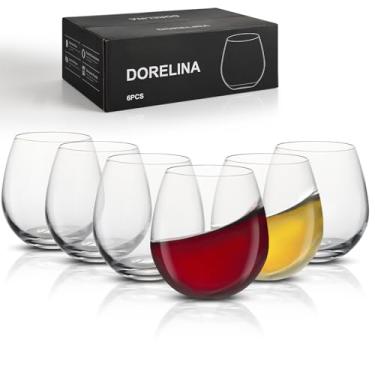 Imagem de DORELINA Conjunto de taças de vinho sem haste de 170 a 425 g elegantes e modernas taças de vinho tinto e branco para uso diário, seguro para lava-louças, design ergonômico de cristal resistente a