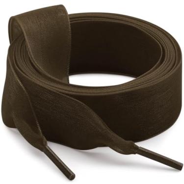 Imagem de WEGOODZF Cadarços de sapato de fita de cetim: cadarços de fio de neve planos de 2 cm para mulheres - 2 pares, 04 Marrom, 51 inch (130CM)