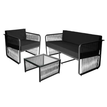 Imagem de Conjunto 1 Poltrona 1 Namoradeira e 1 Mesa de Centro Santiago em Alumínio e Corda Náutica Acesse Móveis