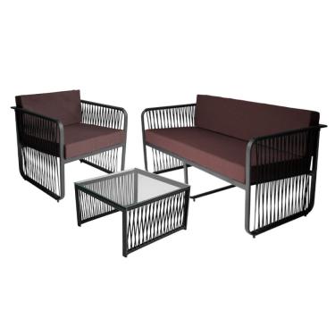 Imagem de Conjunto 1 Poltrona 1 Namoradeira e 1 Mesa de Centro Santiago em Alumínio e Corda Náutica Acesse Móveis