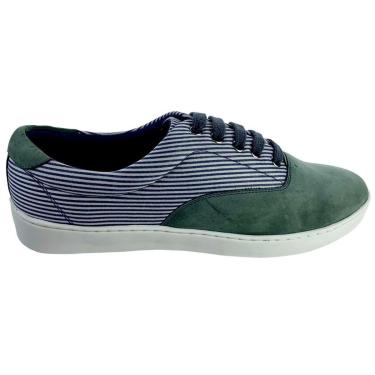 Imagem de Sapatenis de Tecido Listrado Azul e Branco e Couro Nobuck Verde - The Movie-Unissex