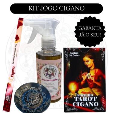 Imagem de Kit Completo Jogo Cigano com 1 Baralho Tarot Cigano 1 Castiçal 1 Vela 