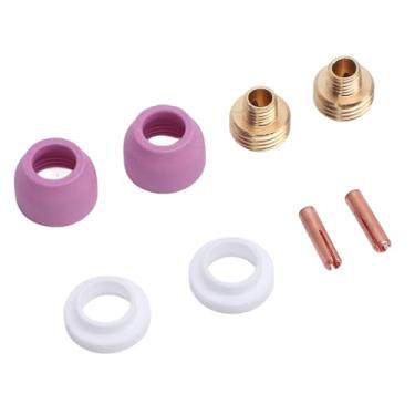 Imagem de Conector de Tocha de Soldagem de 2,4 Mm, Consumíveis de 8 Peças Definidos Com Grampo de Eletrodo Bico de Cerâmica PTFE Tampa Frontal para Tig Mig