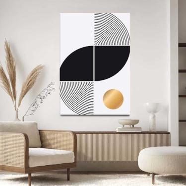 Imagem de Quadro Decorativo Para Sala Quarto Hall 40x60 Abstrato Preto Branco Dourado
