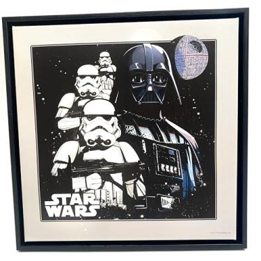 Imagem de Silver Buffalo Arte de parede em tela flutuante emoldurada Star Wars 30,5 cm x 30,5 cm – Apresentando Darth Vader Storm Troopers Death Star com pensionista cinza claro