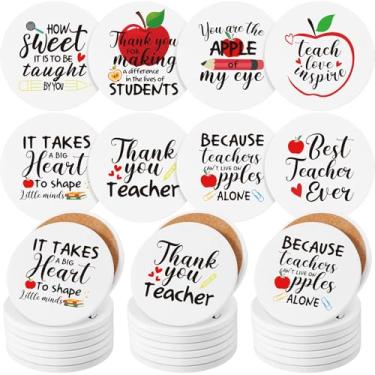 Imagem de Tioncy Conjunto de 24 porta-copos de agradecimento agradecimento, porta-copos absorventes de cerâmica com cortiça, tapete de copo fofo absorvente de água presentes para professores funcionários