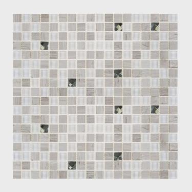 Imagem de Pastilha de Mármore e Vidro Quadrados 1,5cm Diamond Glass Mosaic 6mmx30cmx30cm (Placa)