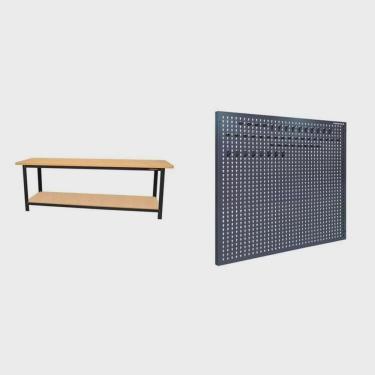 Imagem de Conjunto de Organização Profissional 1 Bancada Aberta 200cm 1 Painel para Ferramentas em Aço