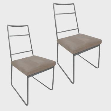 Imagem de Kit 02 Cadeiras Sala de Jantar Escritório Office Stark Industrial Ferro Cinza Suede Beg...