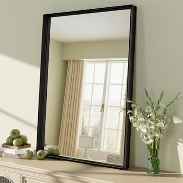Imagem de CHARMOR Espelho de banheiro com moldura de metal preto de 50 x 71 cm, espelho retangular preto, espelho preto fosco, canto quadrado, antiferrugem (horizontal/vertical)