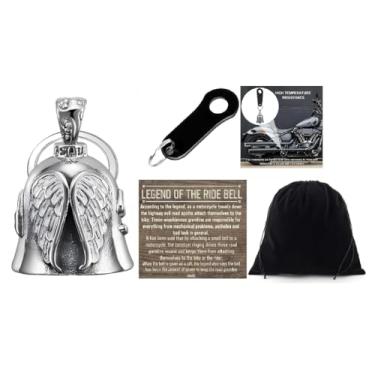 Imagem de KMA Est. 2005 THE RIDE BELL Asas de anjo da guarda branco com gancho preto para motociclista sorte, presente da sorte, Small, Aço inoxidável, Sem Pedra Preciosa