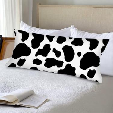 Imagem de Capa de almofada lombar com estampa de vaca 35,5 x 91,6 cm, capas de travesseiro de corpo longo para cama, fazenda, decoração de casa, fronha preta e branca impressa em couro bovino, capas de almofada