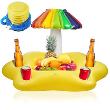 Imagem de Suporte de bebida flutuante inflável para piscina, 4 furos, cabana, bar, boia de água, bandeja de comida para adultos, praia, banheira de hidromassagem, festa de natação, lanche de frutas, bebidas