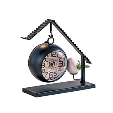 Imagem de Relógio de mesa, relógio mudo pequeno relógio de mesa despertador para casa, sala de estar, quarto, escritório, decoração de mesa, relógio de mesa, 20 cm, relógio de mesa (branco) (preto)